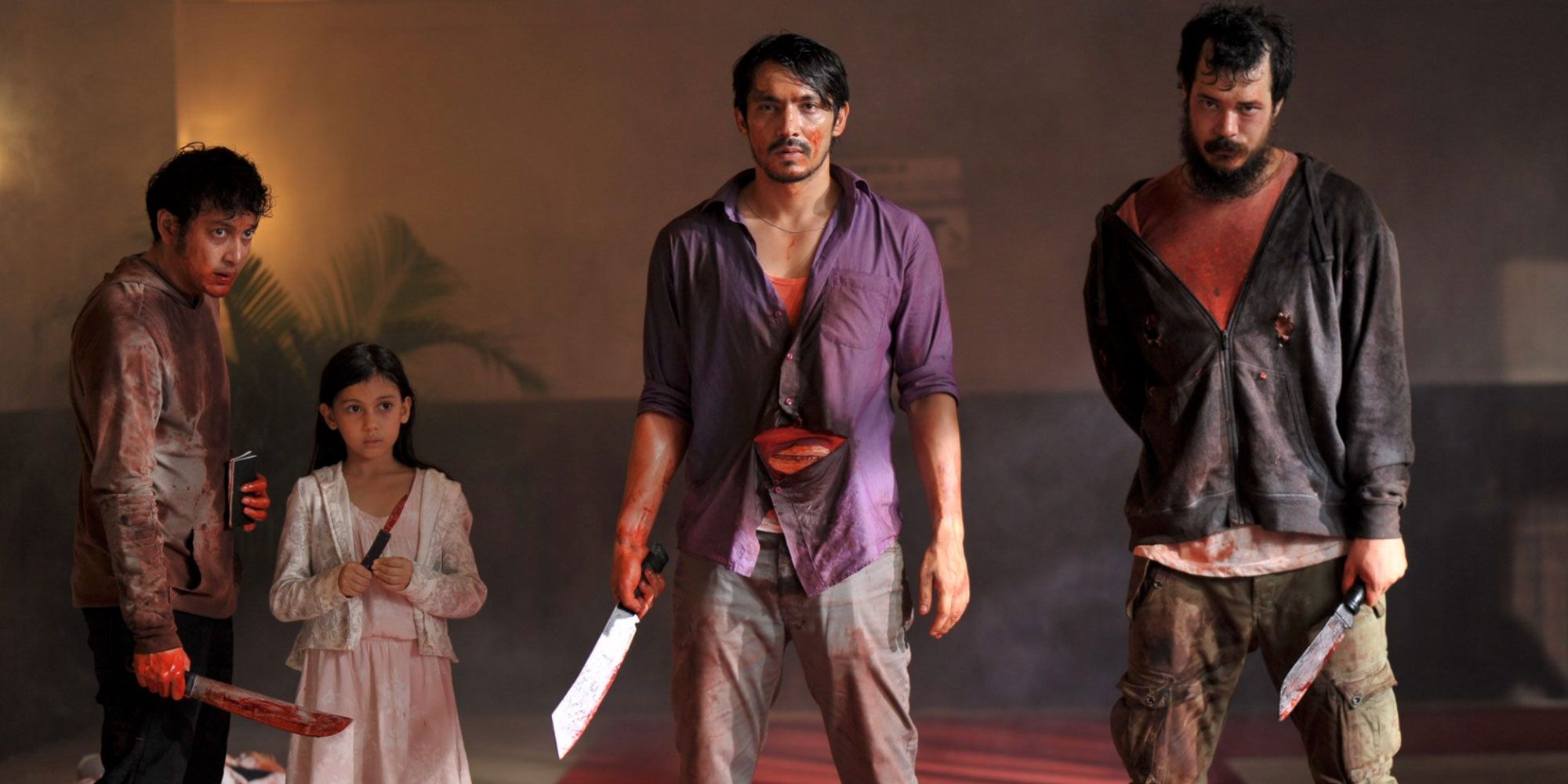 People standing with machetes