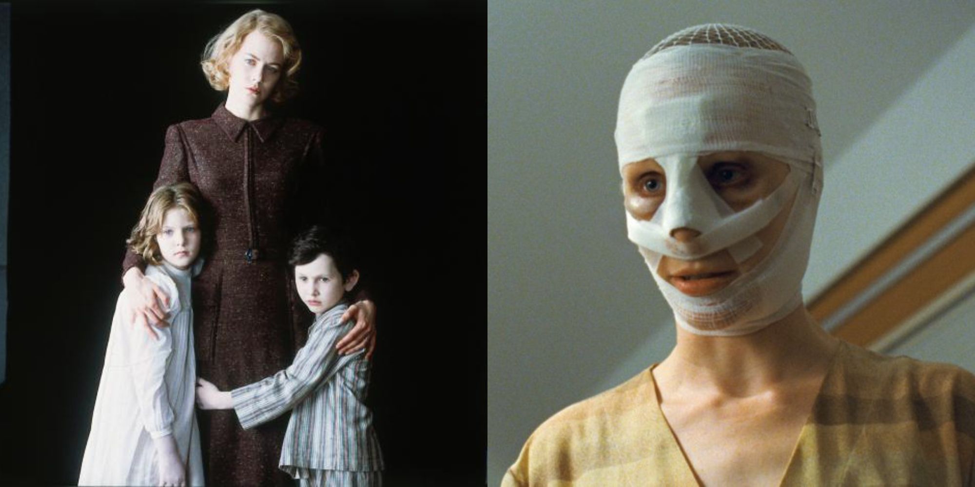 Split image showing characters from The Others and Goodnight Mommy.