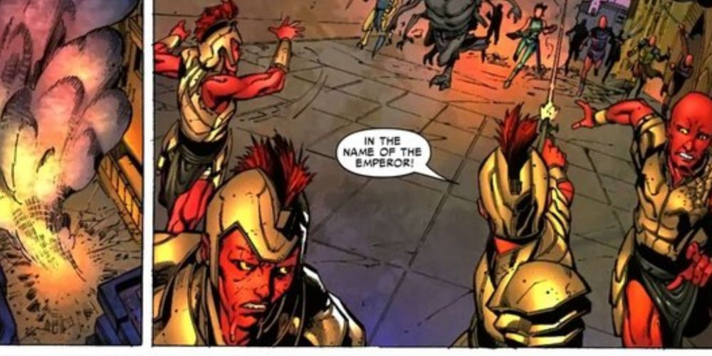 The Sakaaran imperials battle rebels in Marvel comics