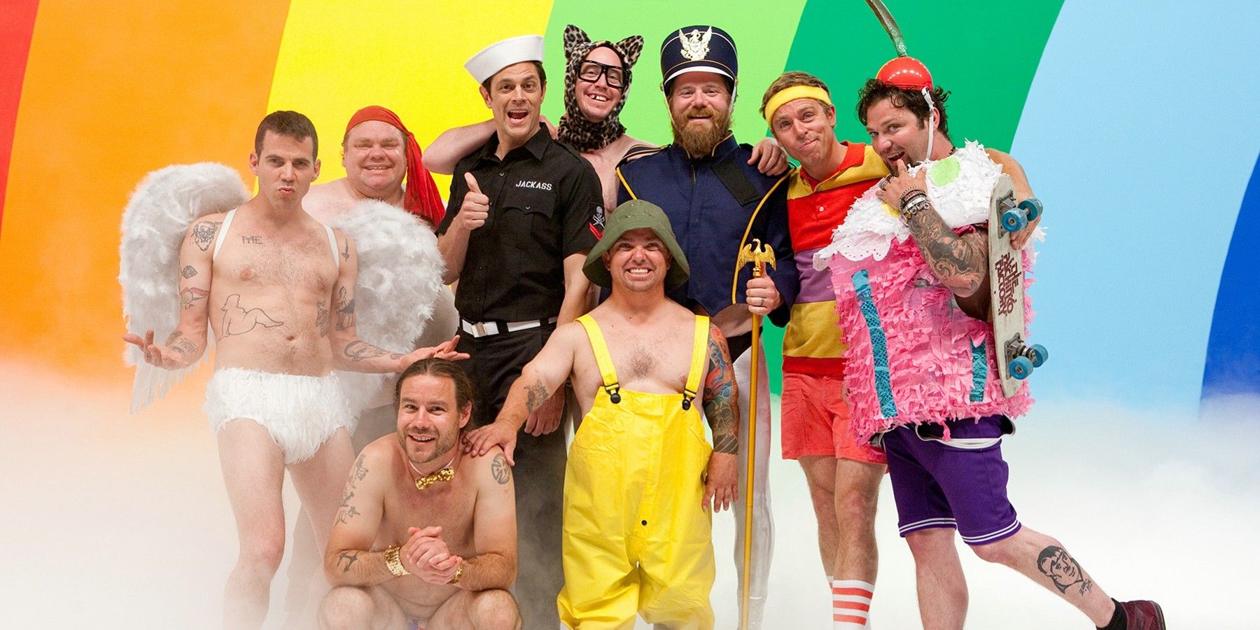 The cast of Jackass 3 with Bam Margera