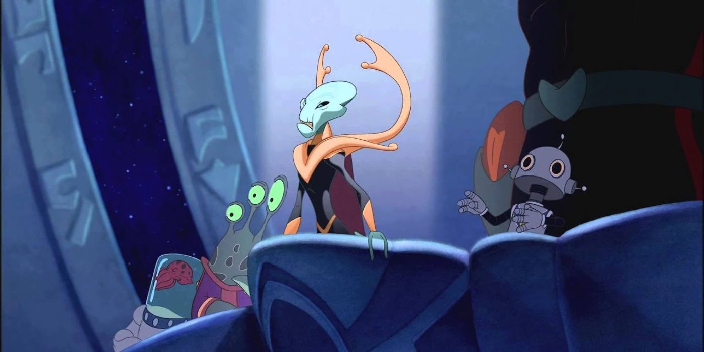 The opening scene of Lilo & Stitch where aliens meet Stitch
