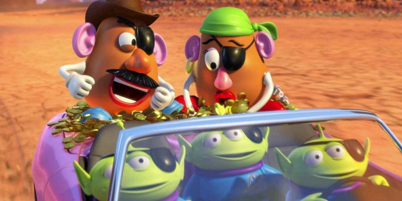 The opening scene of Mr and Mrs Potato head in a car with aliens for Toy Story 3