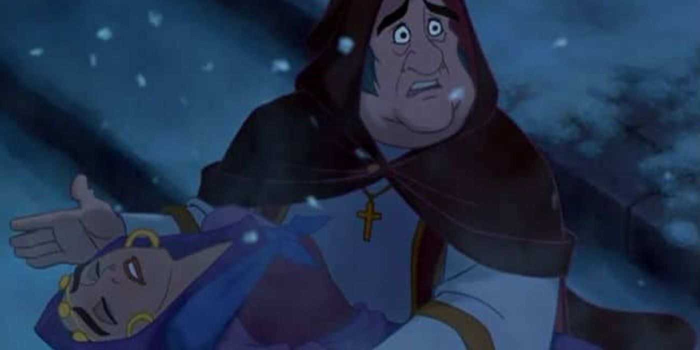 The opening scene of Quasimodo's mother injured in The Hunchback of Notre Dame