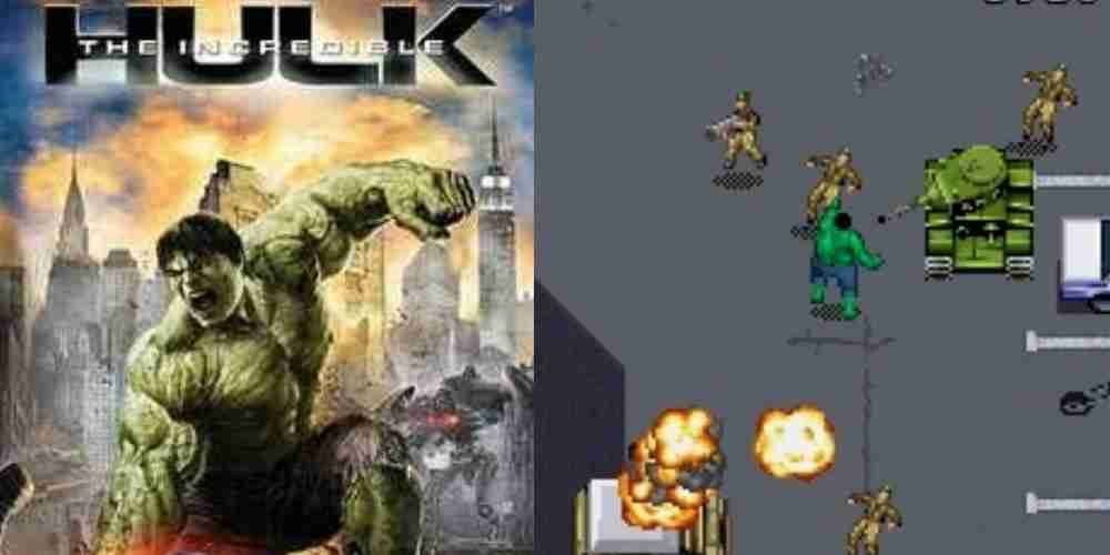 A title screen and gameplay for the Incredible Hulk java game.