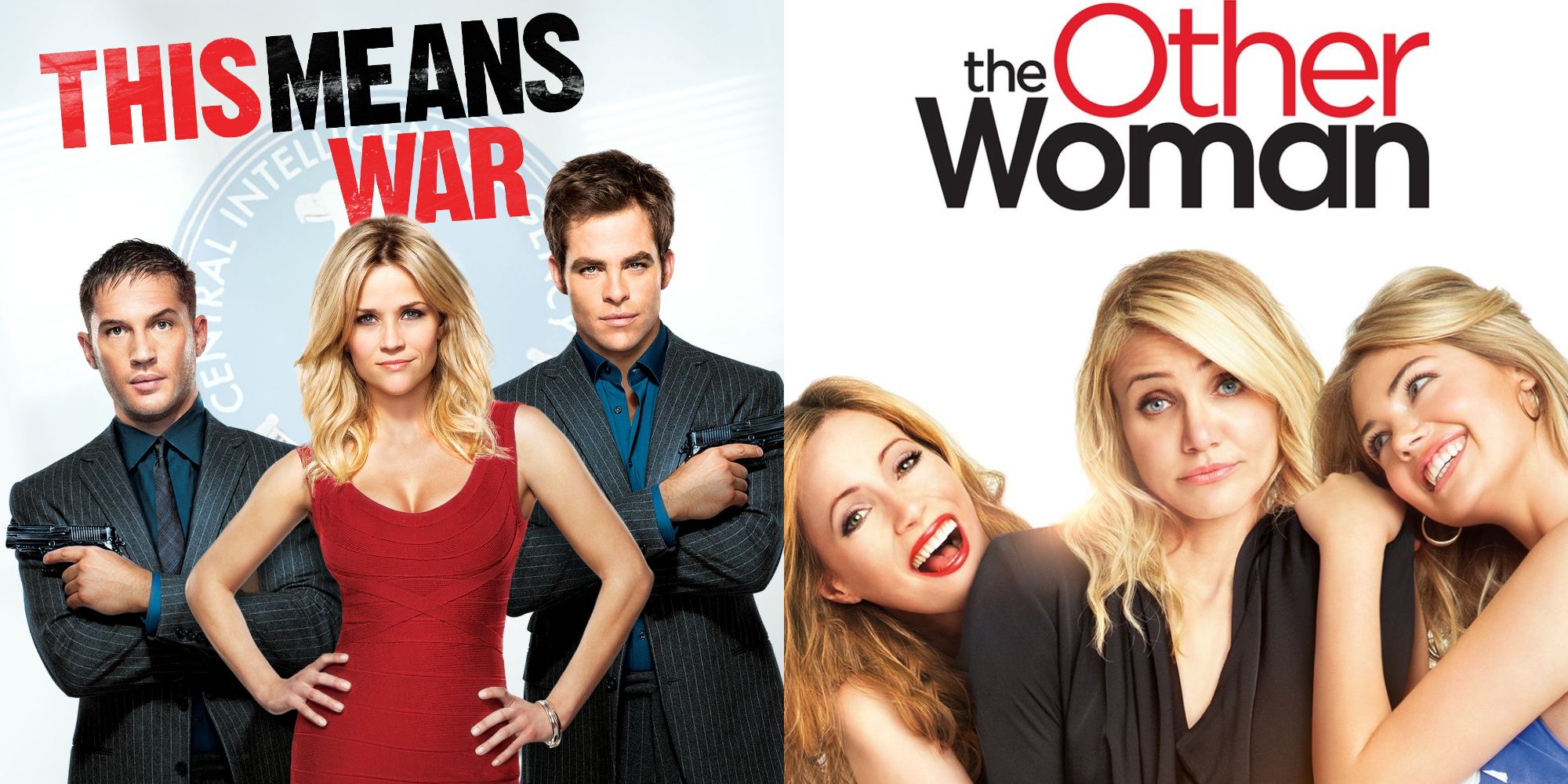 Split image showing posters for This Means War and The Other Woman.