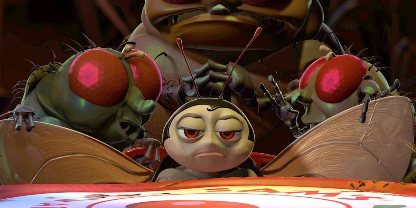 Three flies picking on Francis on A Bug's Life