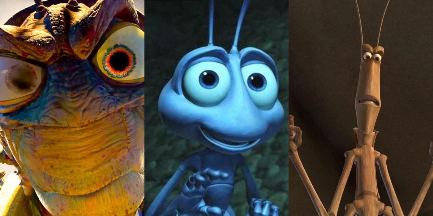 Three split images of A Bug's Life Characters