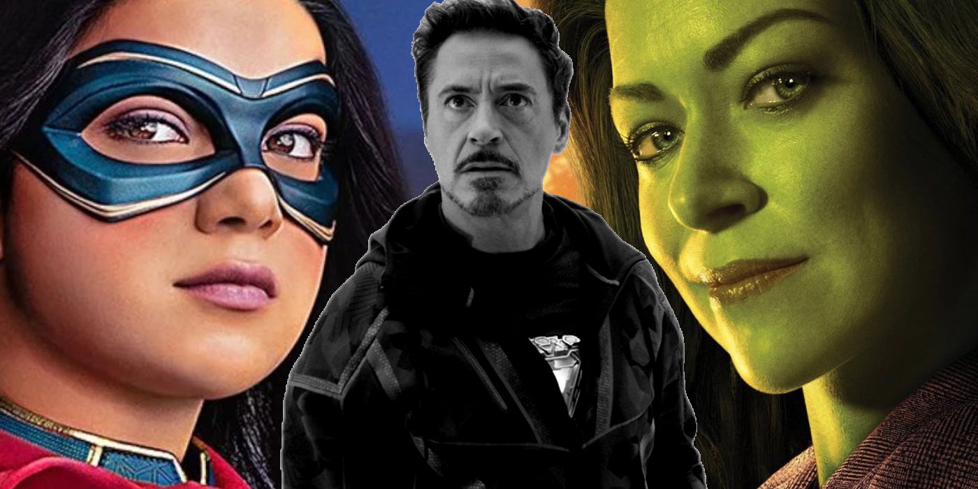 Iman Vellani as Ms. Marvel; Robert Downey Jr. as Tony Stark; Tatiana Maslany as She-Hulk
