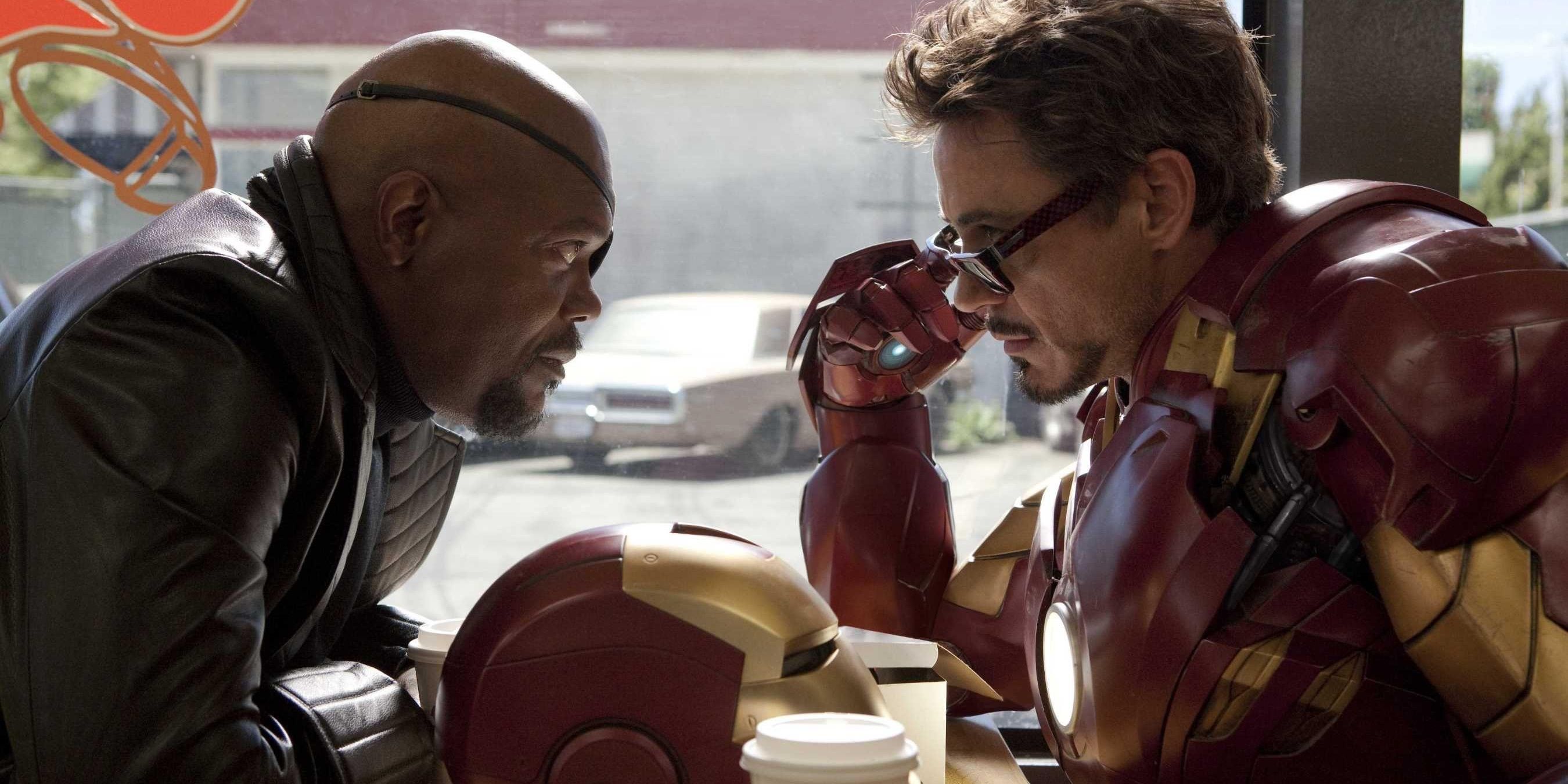 Tony Stark talks to Nick Fury in Iron Man 2