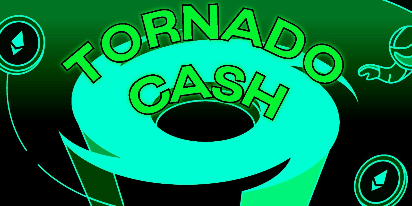 Tornado Cash logo on green and black background