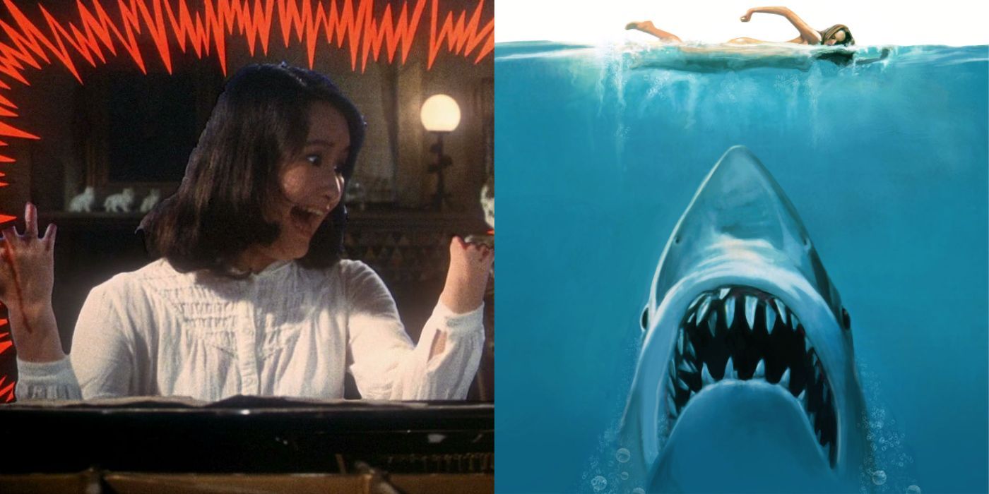 Two side by side images of Hausu and Jaws