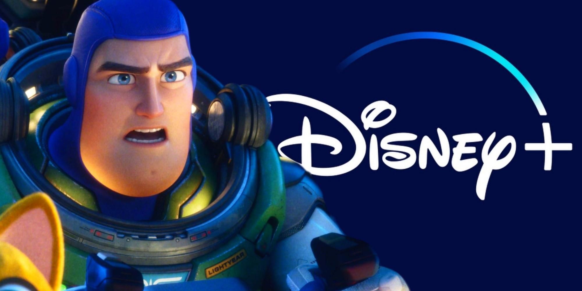 Buzz Lightyear next to the Disney+ logo