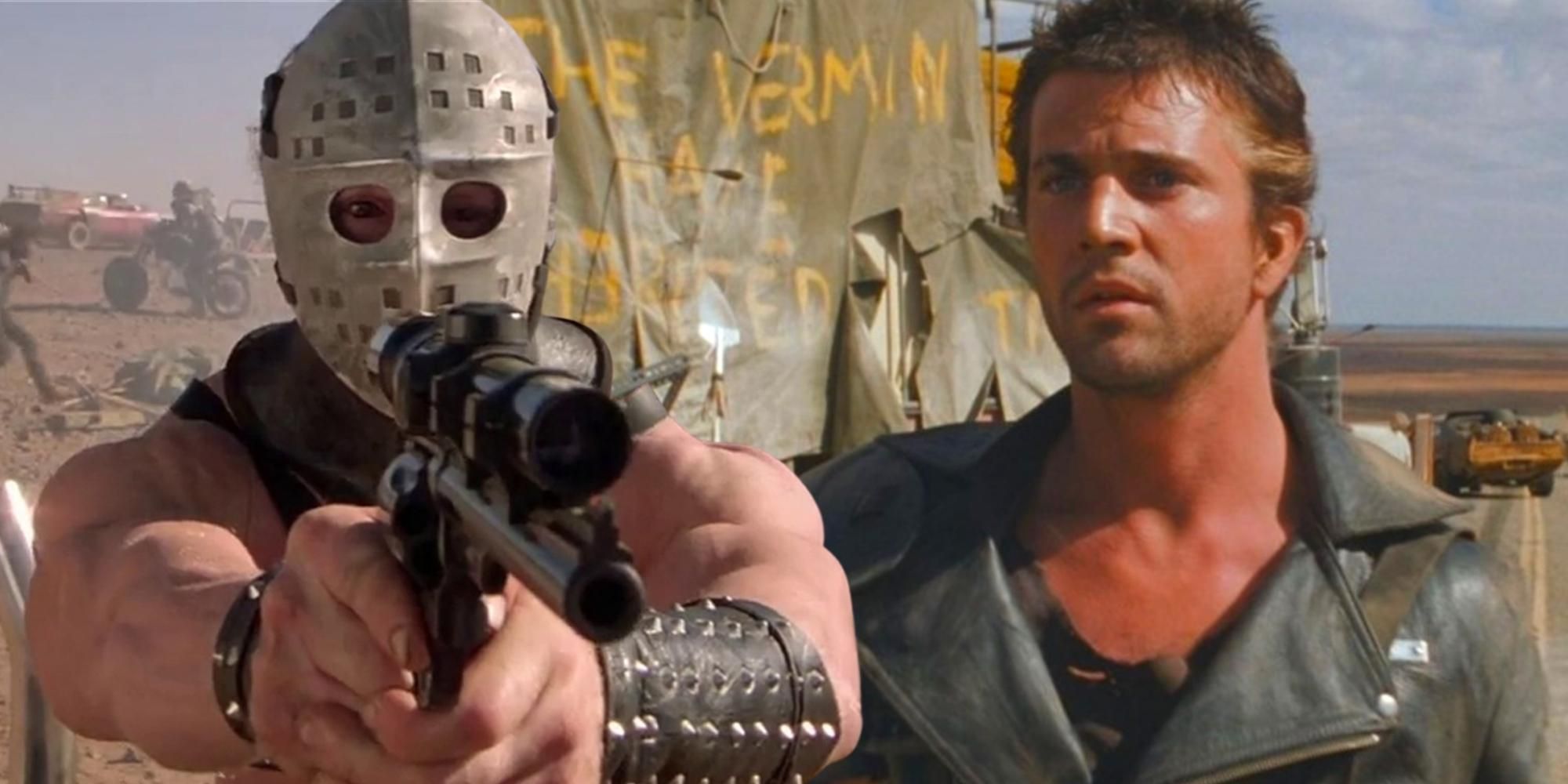 Kjell Nilsson as Lord Humungus and Mel Gibson as Max in Mad Max 2: The Road Warrior