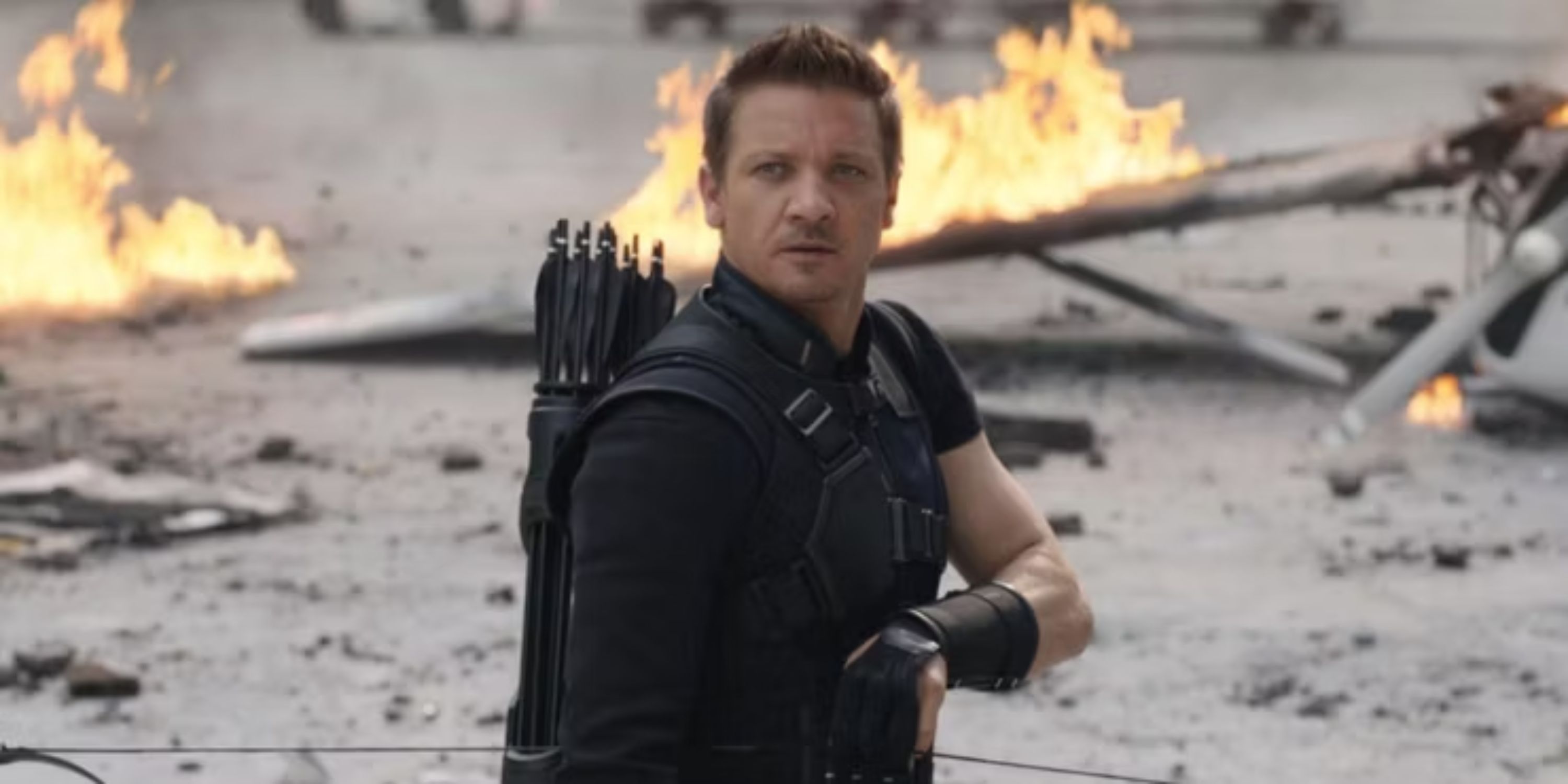 Hawkeye firing on Iron Man in Civil War