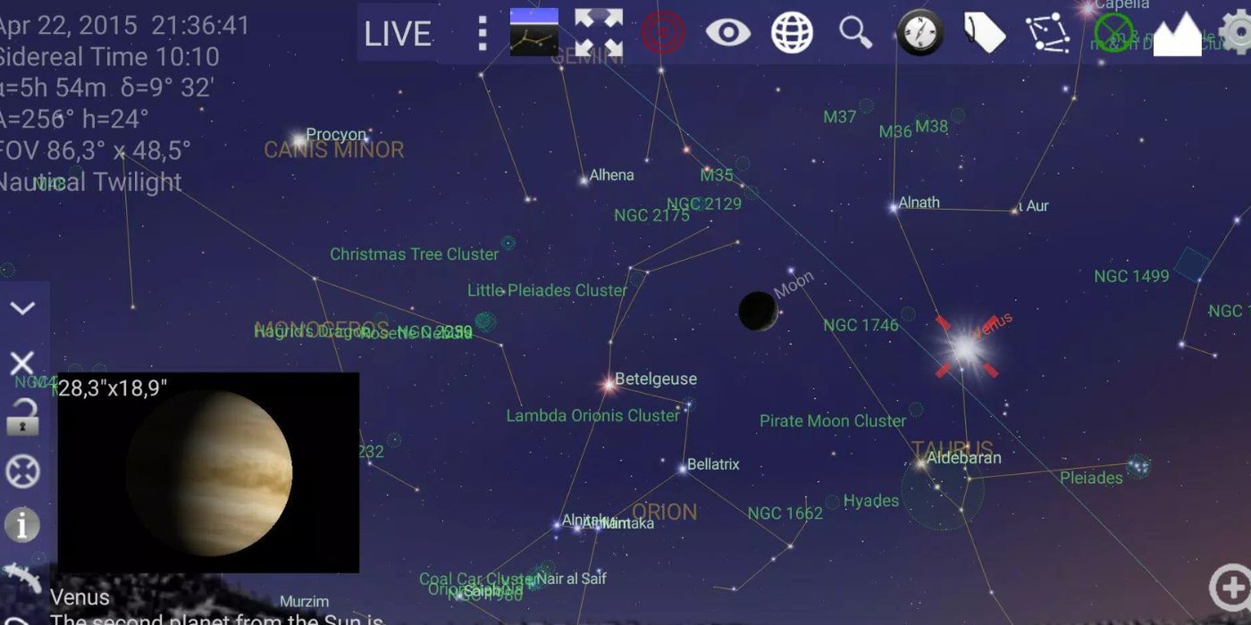 screenshot of the mobile observatory app