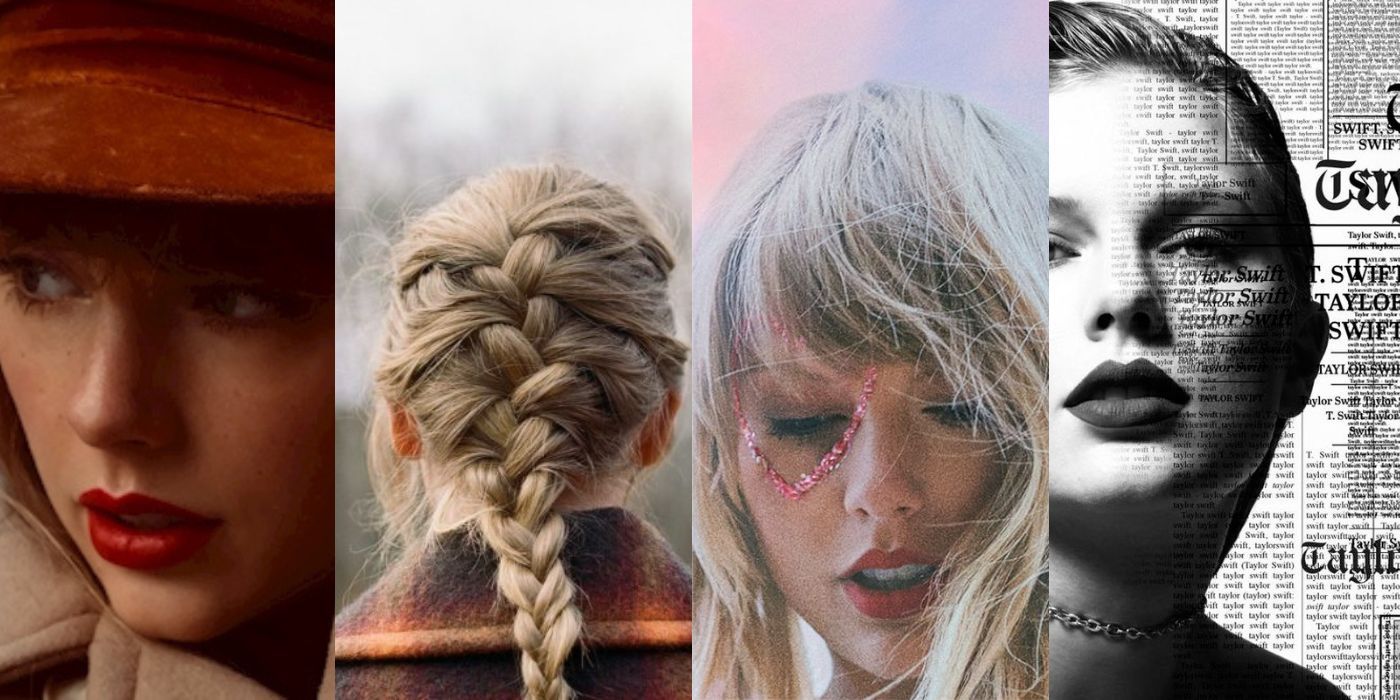 Collage of Taylor Swift's Albums, Red (Taylor's Version), evermore, Lover and reputation