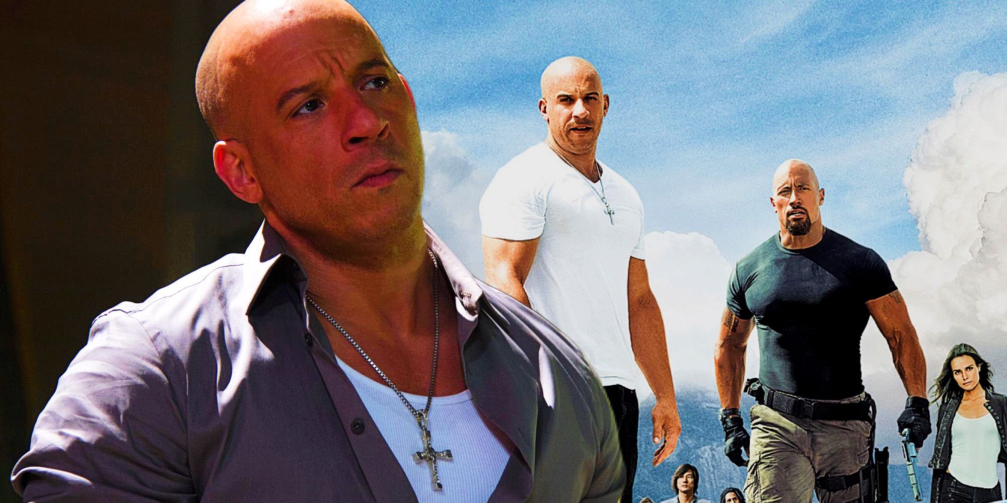 Vin Diesel as Dominic Toretto in Furious 7 and the Fast Five poster