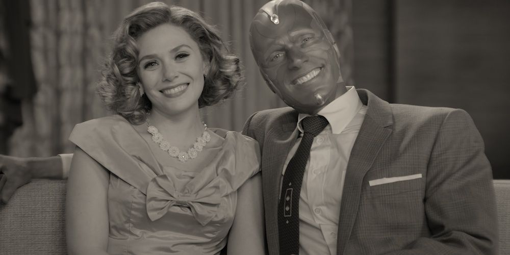Vision and Wanda laughing in WandaVision