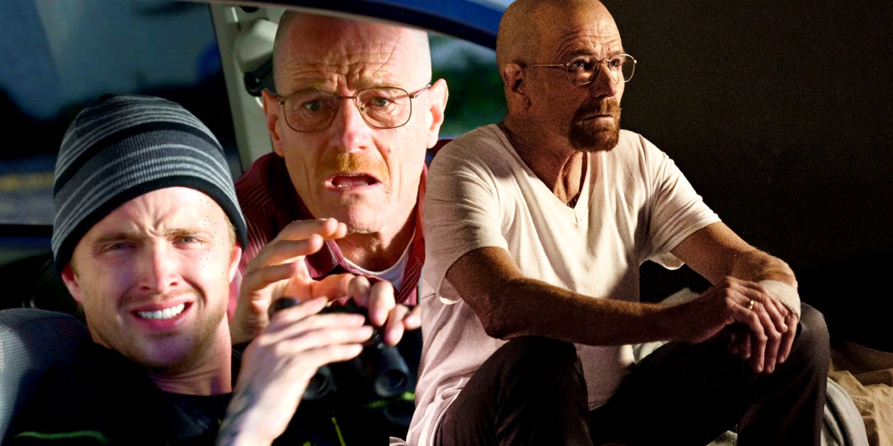 Aaron Paul as Jesse Pinkman and Bryan Cranston as Walter White in Breaking Bad with Cranston as Walt in Better Call Saul