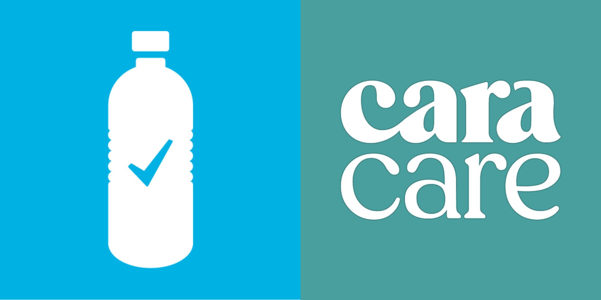 Split image showing the Waterlogged and CaraCare app logos.