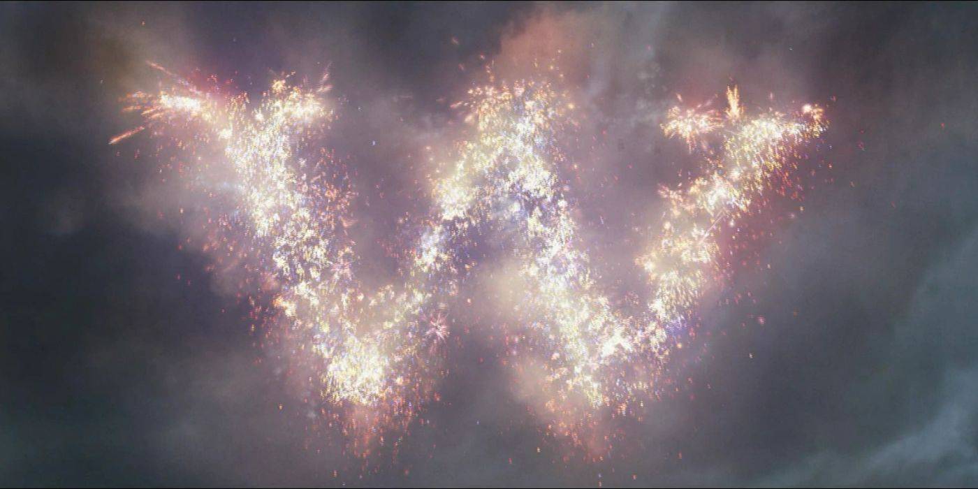 Um fogo de artifício em forma de W de Fred e George em Harry Potter