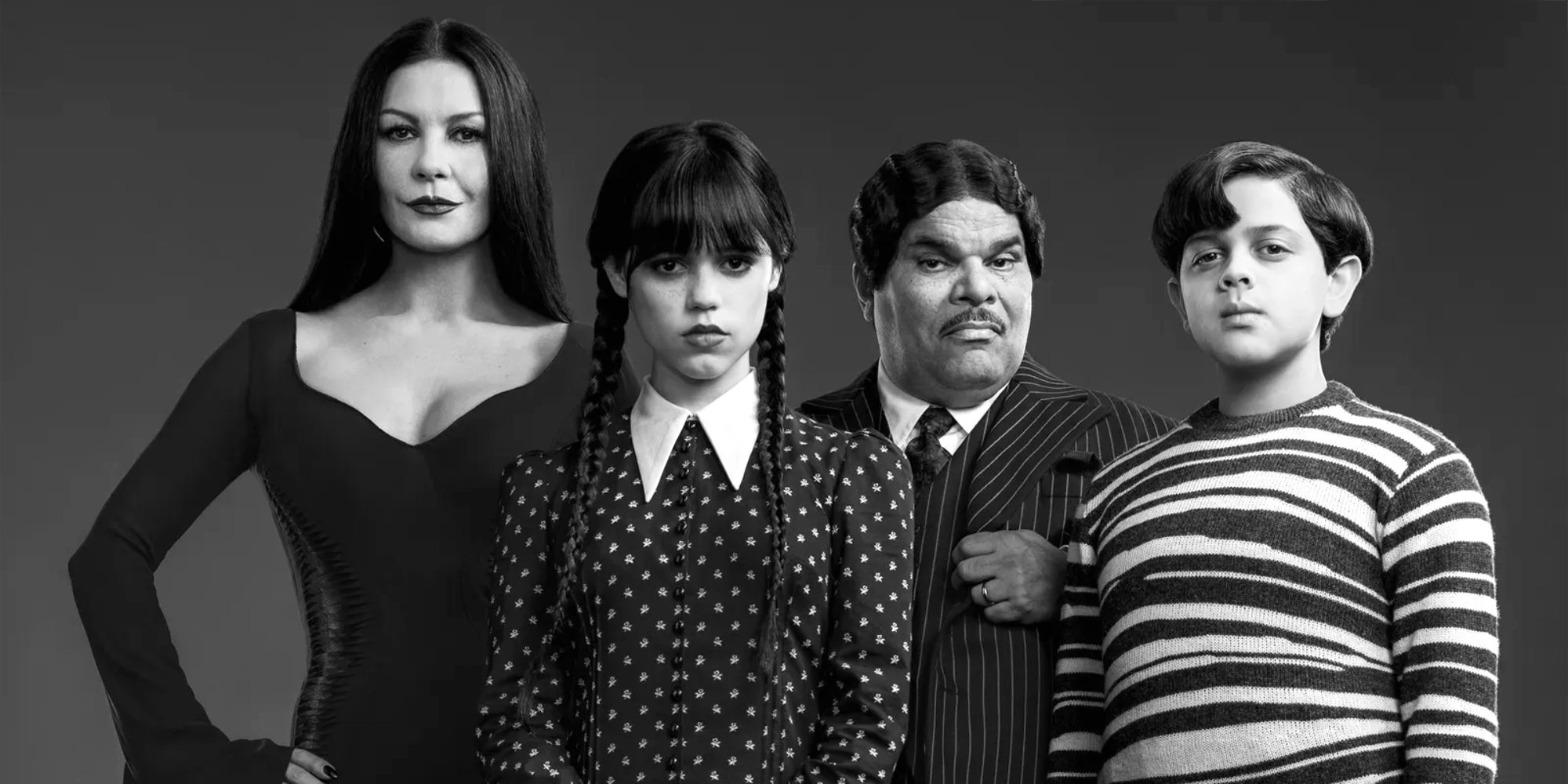 The Addams Family Wednesday cast, Morticia, Wednesday, Gomez, and Pugsley