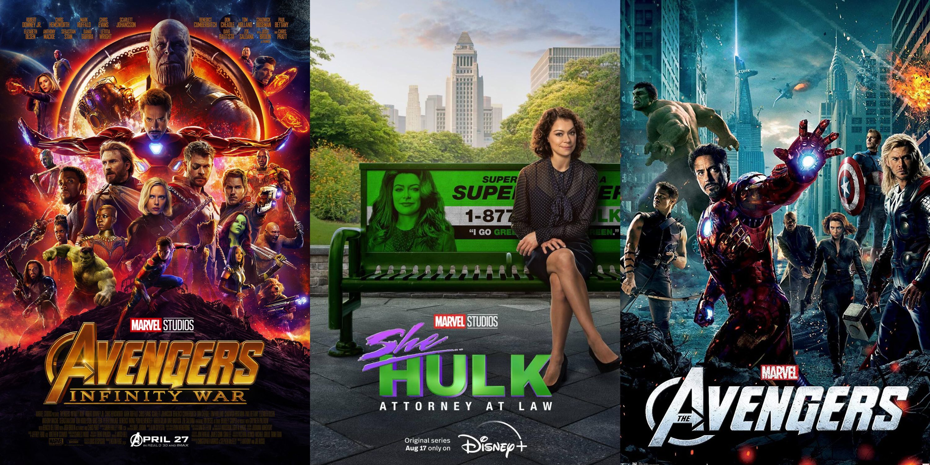 Posters for two Avengers movies and She-Hulk
