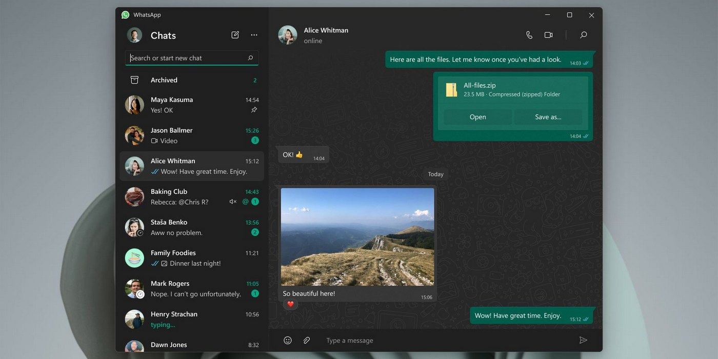 WhatsApp desktop app Windows