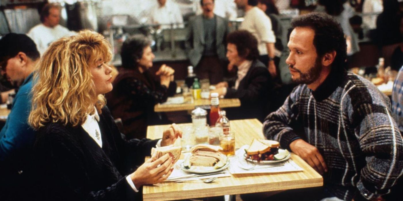 Harry and Sally at a restaurant in When Harry Met Sally