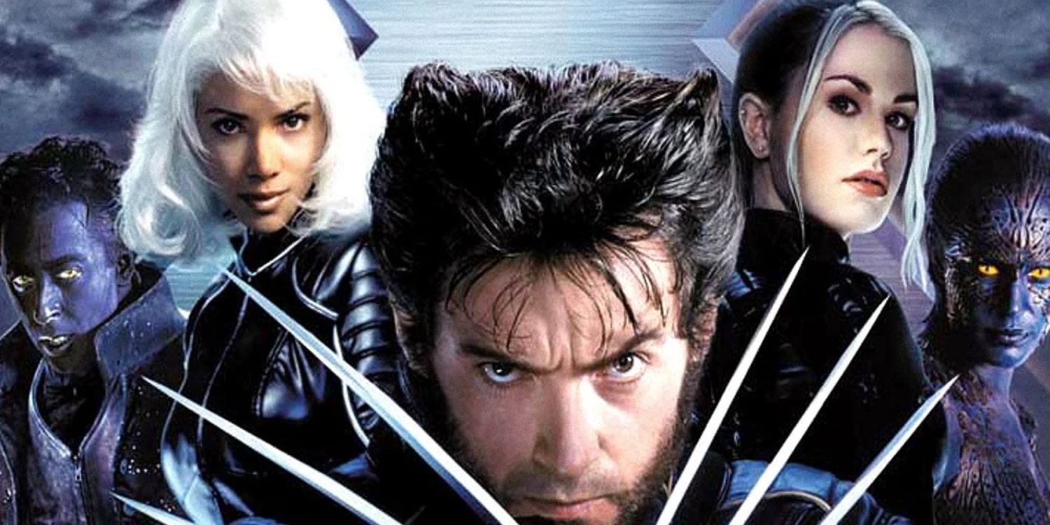Poster for X2 X-Men United showing Nightcrawler, Storm, Wolverine, Rogue, and Mystique.