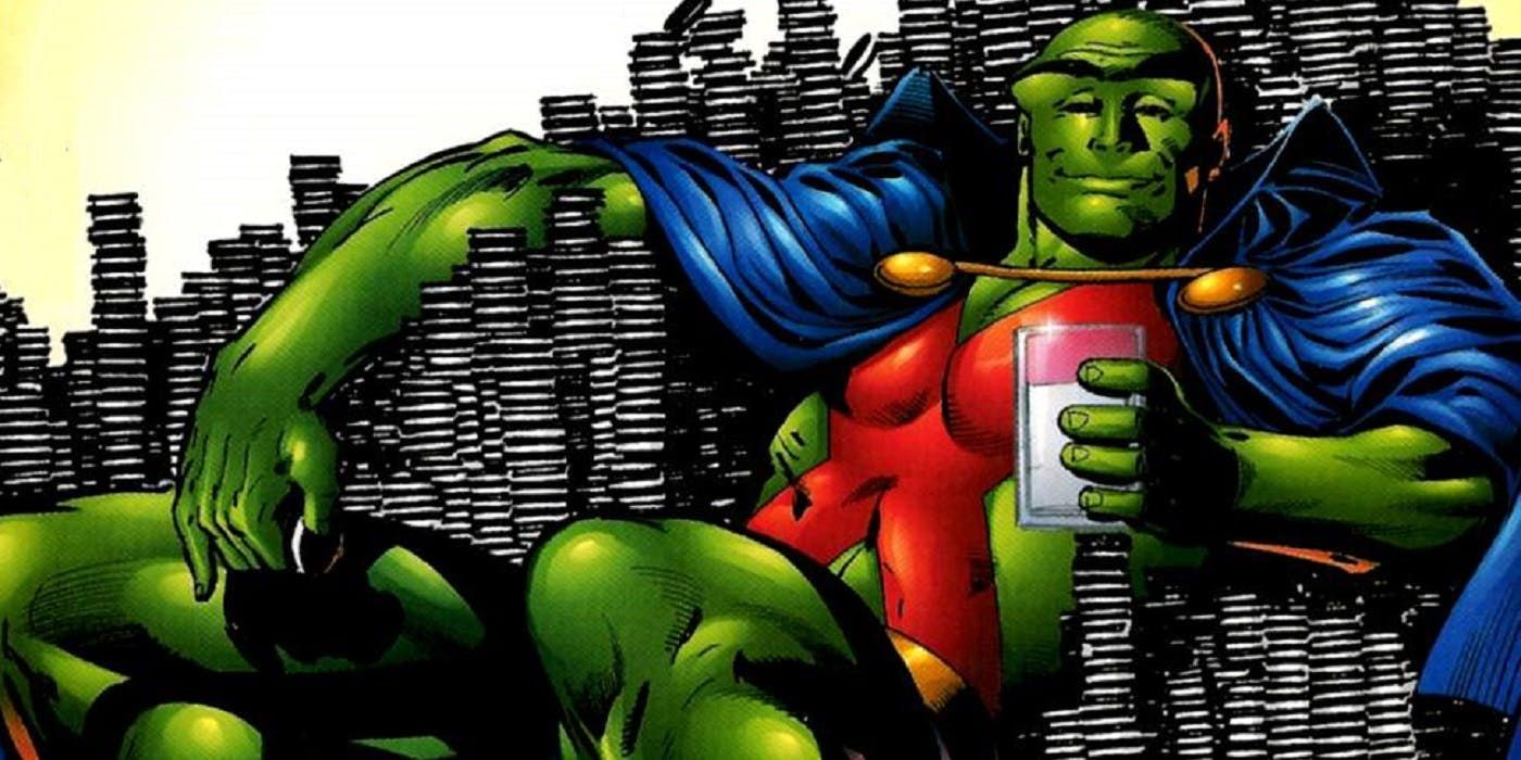 Martian Manhunter on a pile of choco cookies in DC comics.