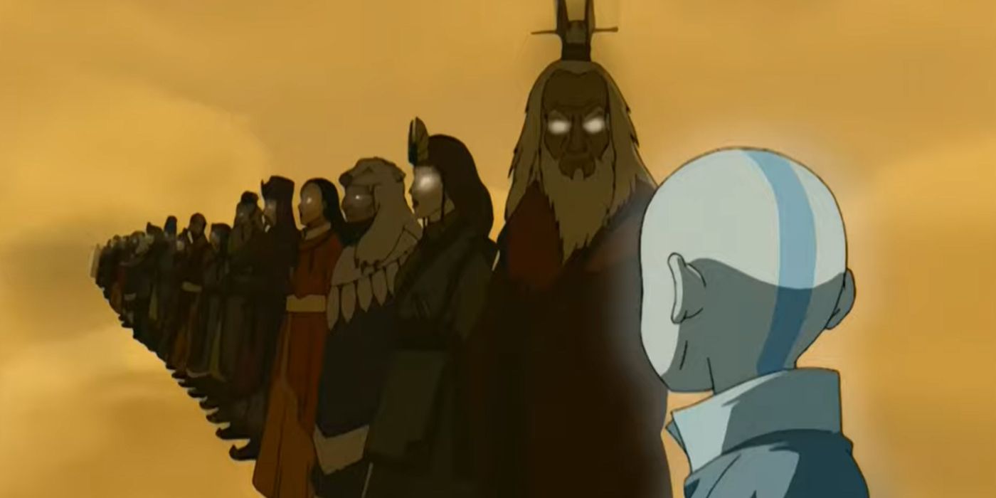 aang with his past lives in the avatar state in avatar the last airbender