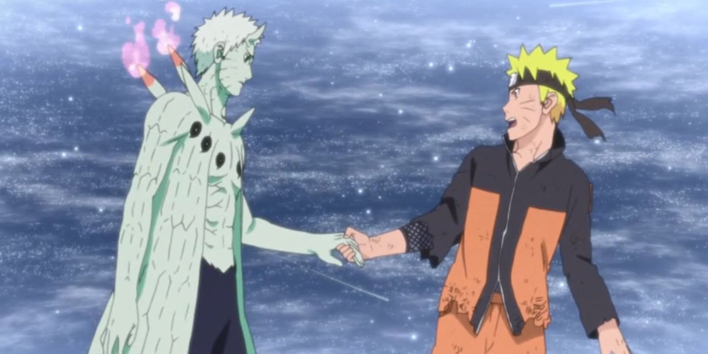 Naruto leading Obito back to the light in Naruto.