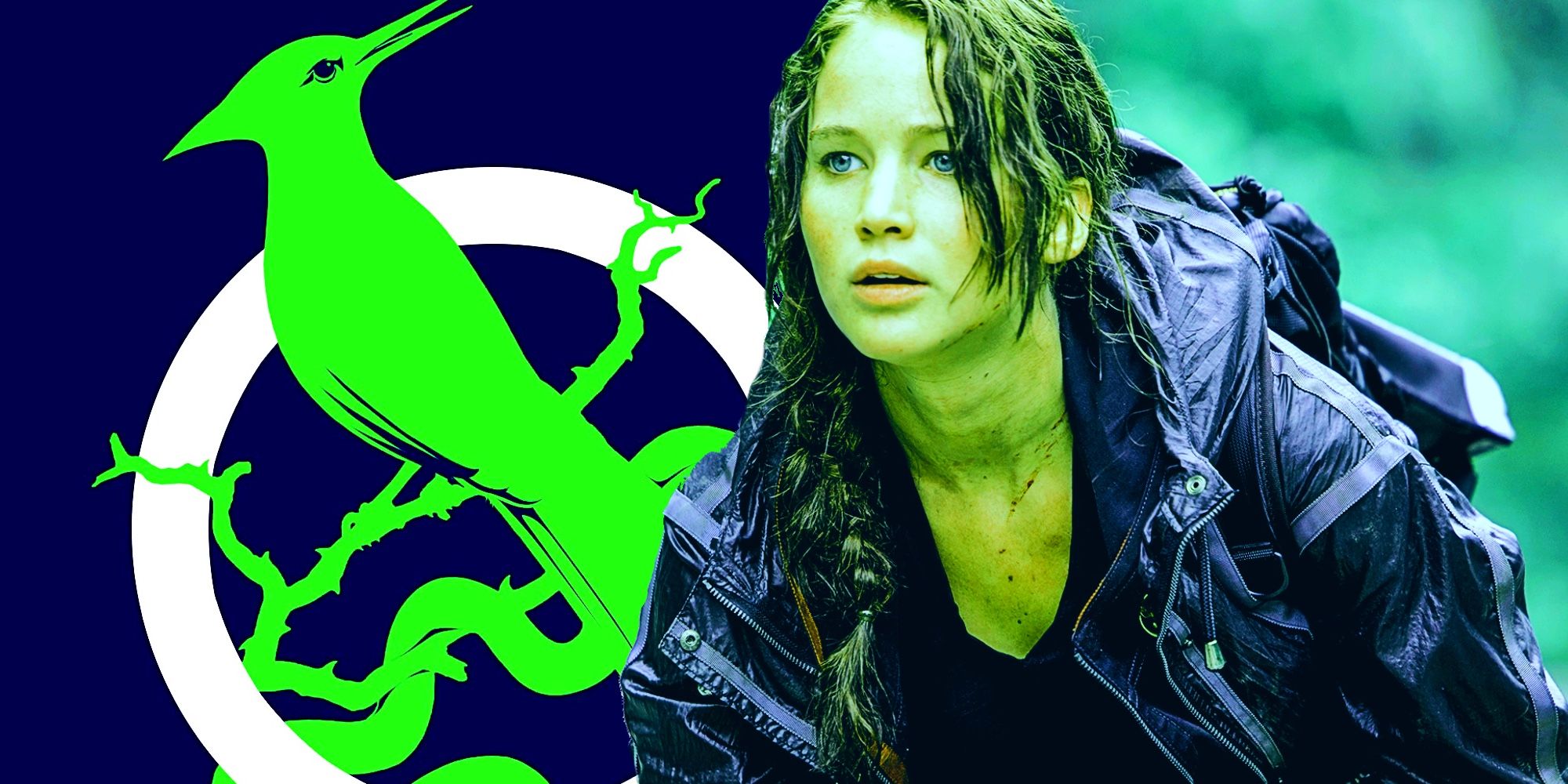 jennifer lawrence as katniss everdeen in the hunger games and the ballad of songbirds and snakes book cover