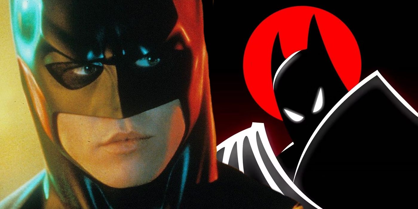 val kilmer as batman in batman forever and cover art for batman the animated series