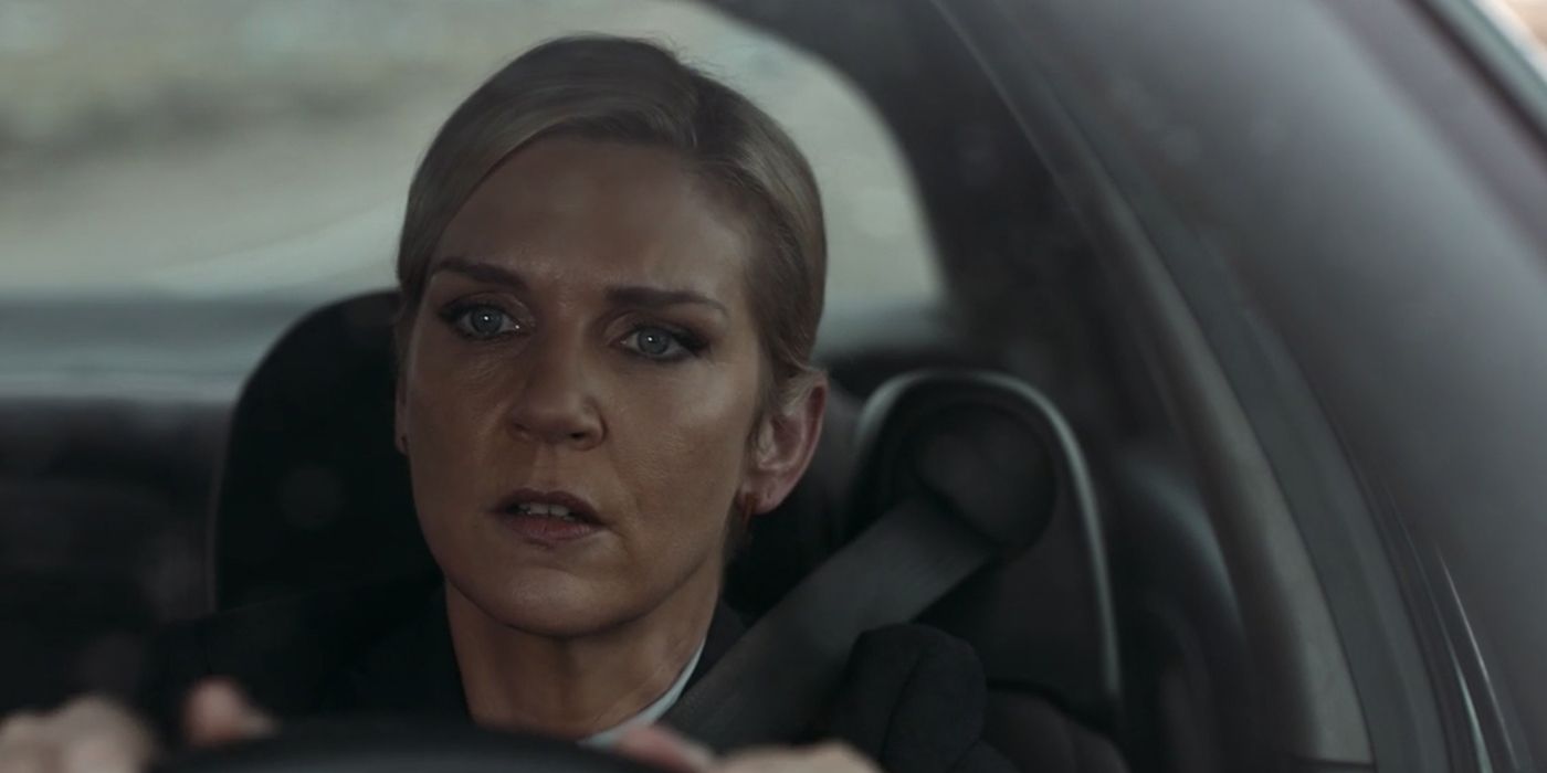 Kim sitting behind the wheel of her car in a scene from Better Call Saul.