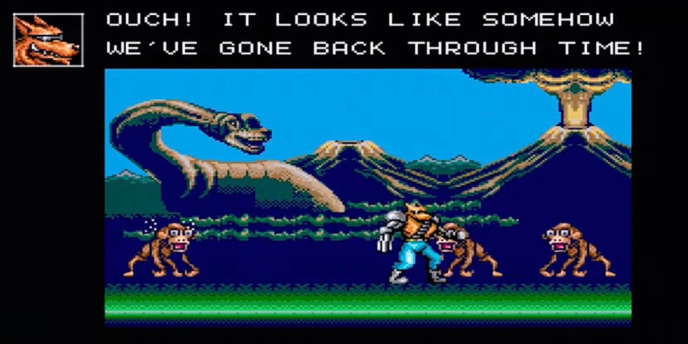 A screenshot of the character Brad Fang in the secret ending to Contra: Hard Corps