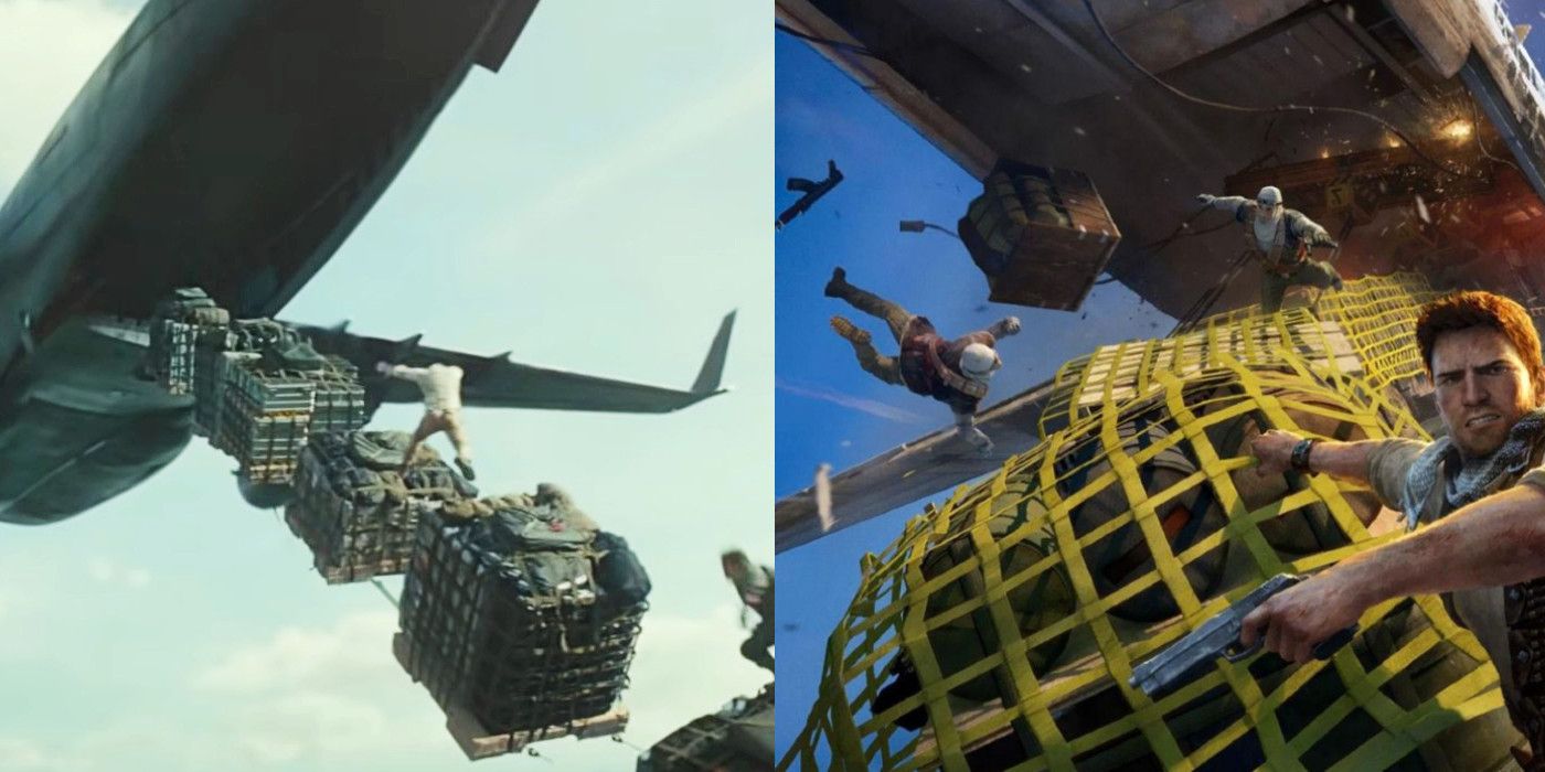 cargo plane sequence uncharted movie vs game