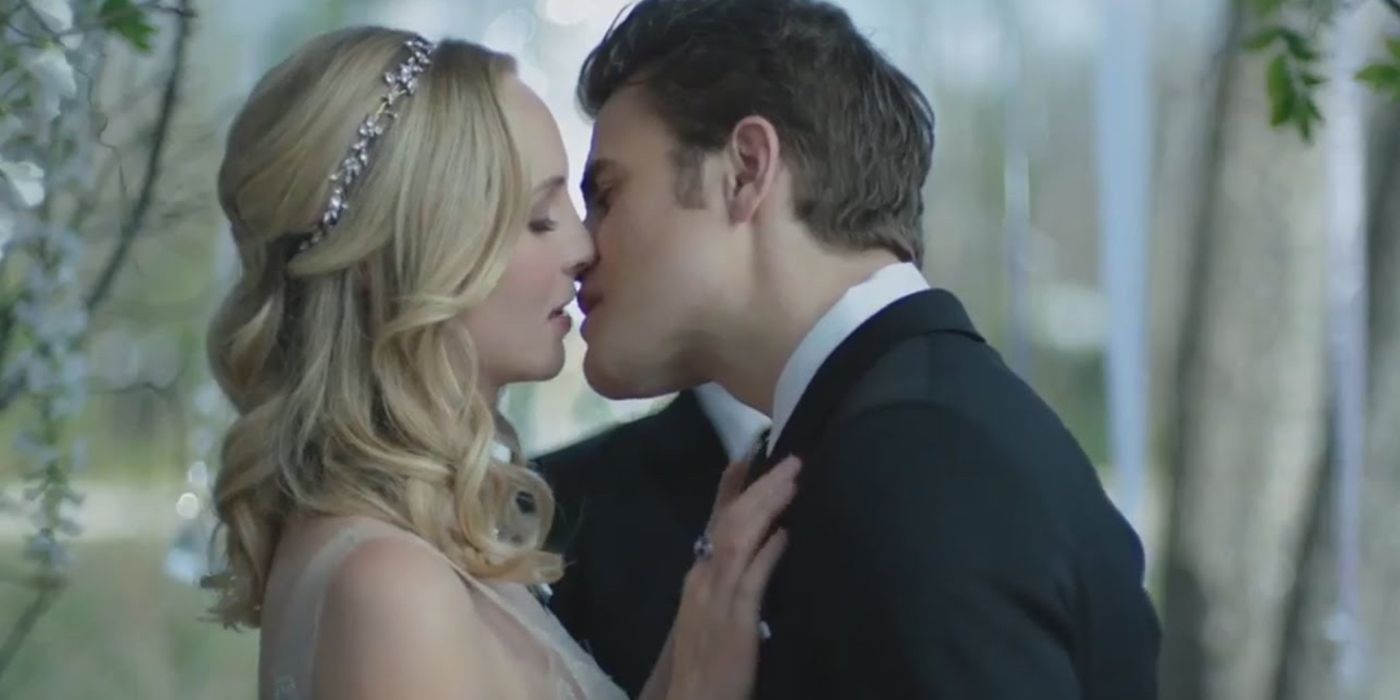 Caroline and Stefan getting married in The Vampire Diaries