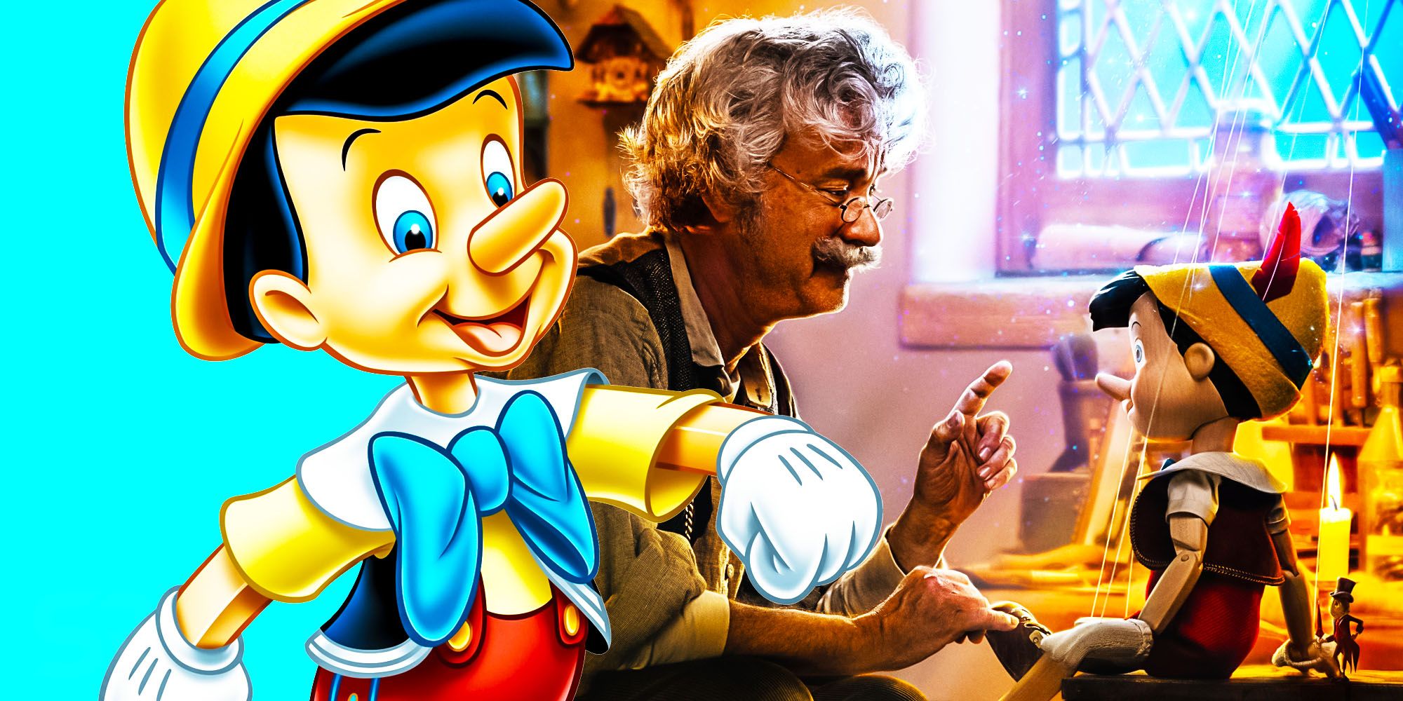 disney Pinnochio animated Geppetto live action