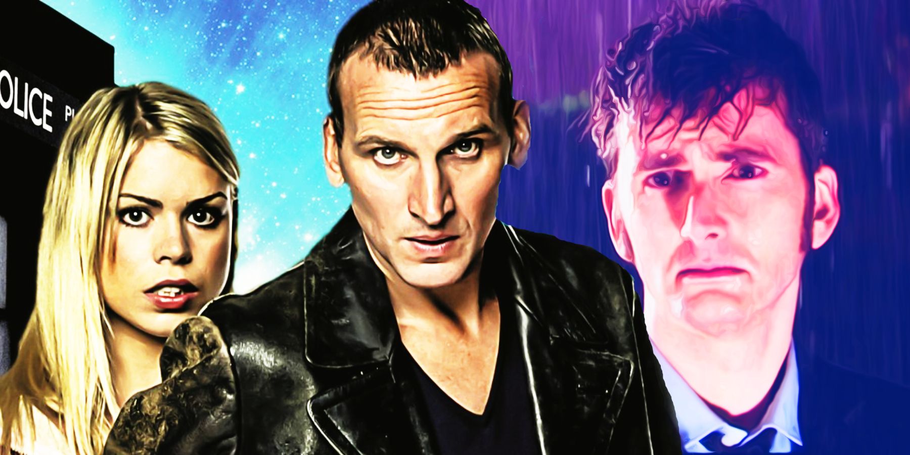 Billie Piper, Christopher Eccleston and David Tennant in Doctor Who