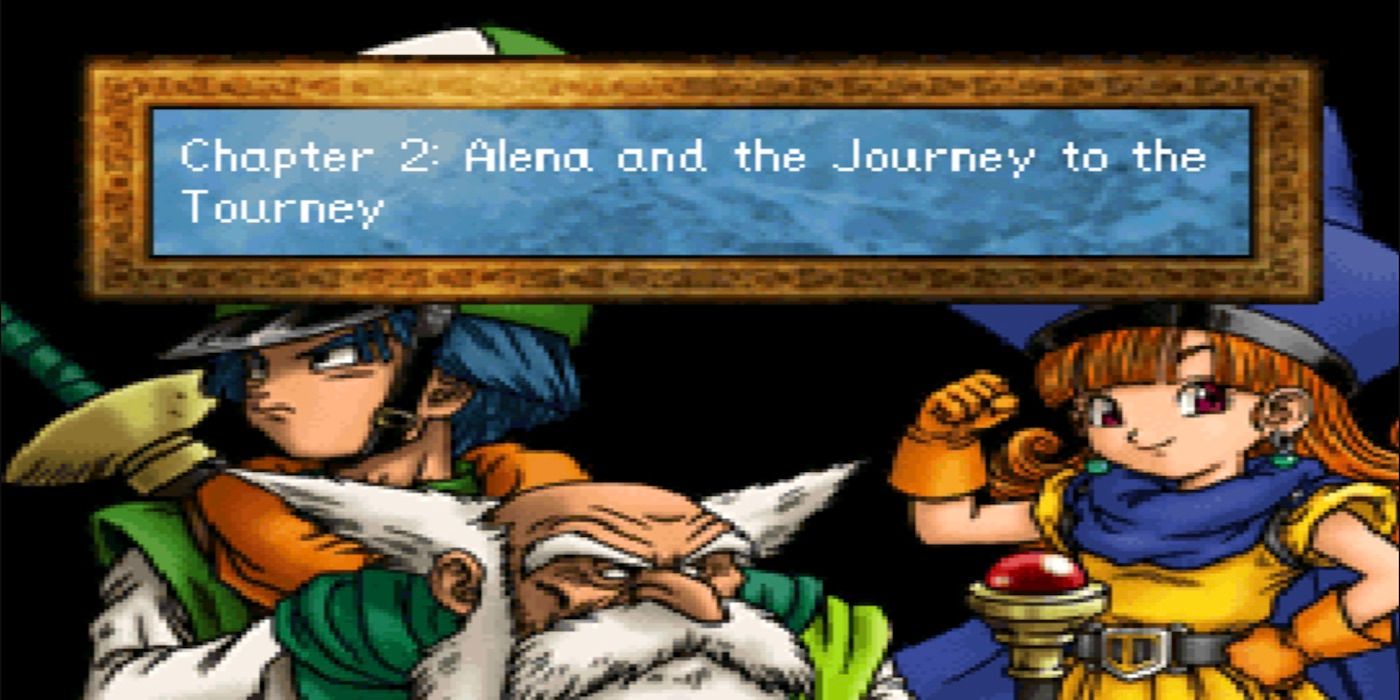 A screenshot of the introductory image for Alena's chapter (chapter 2) in the game Dragon Quest IV