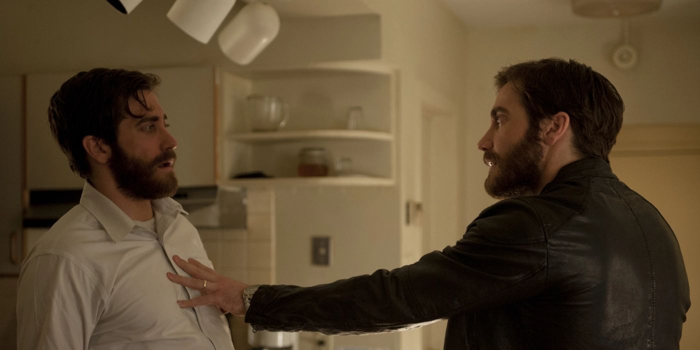 Jake Gyllenhaal as Anthony Claire confronting Adam Bell in Enemy