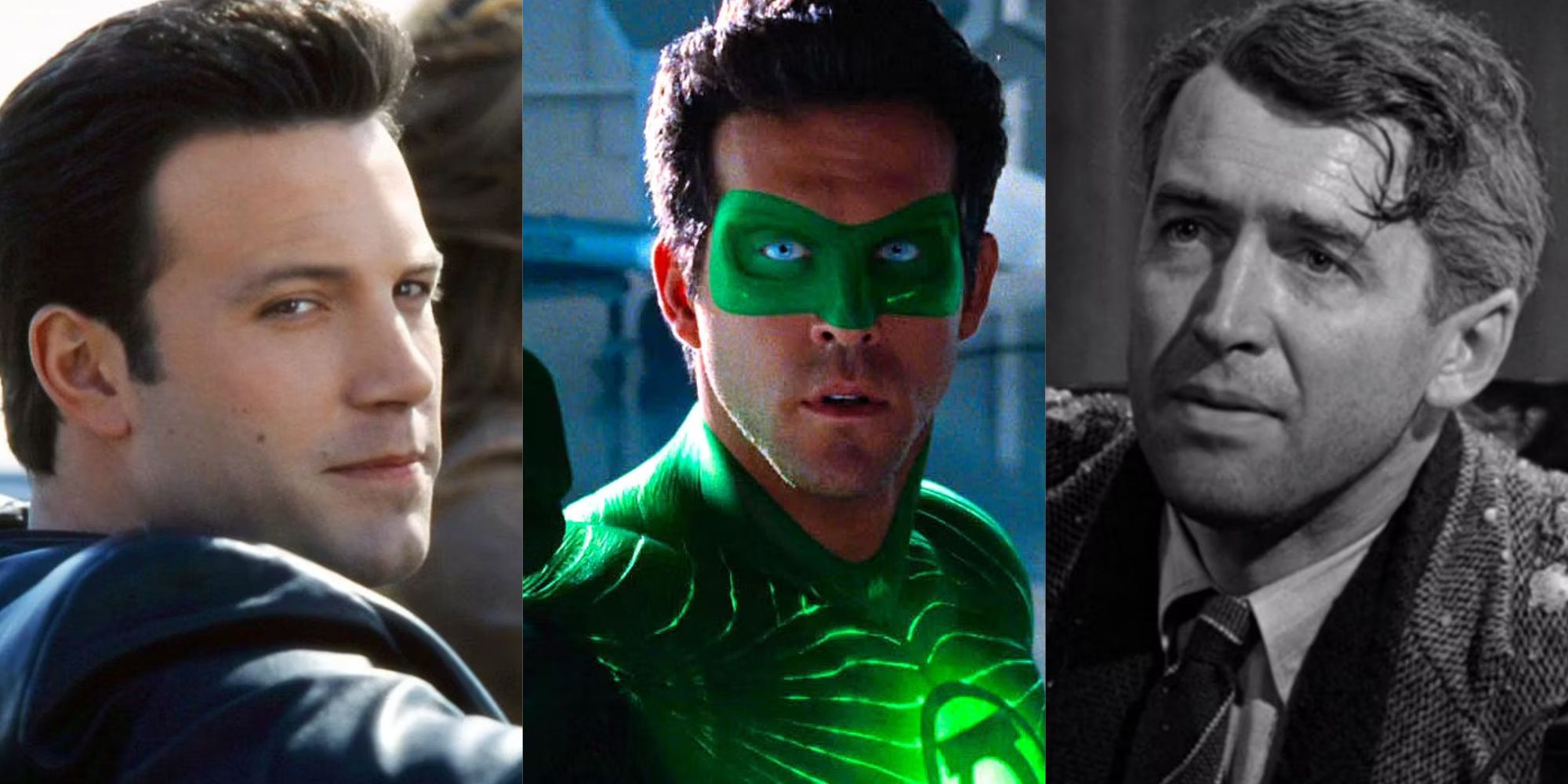 A split image of Gigli, Green Lantern, and It's A Wonderful Life.