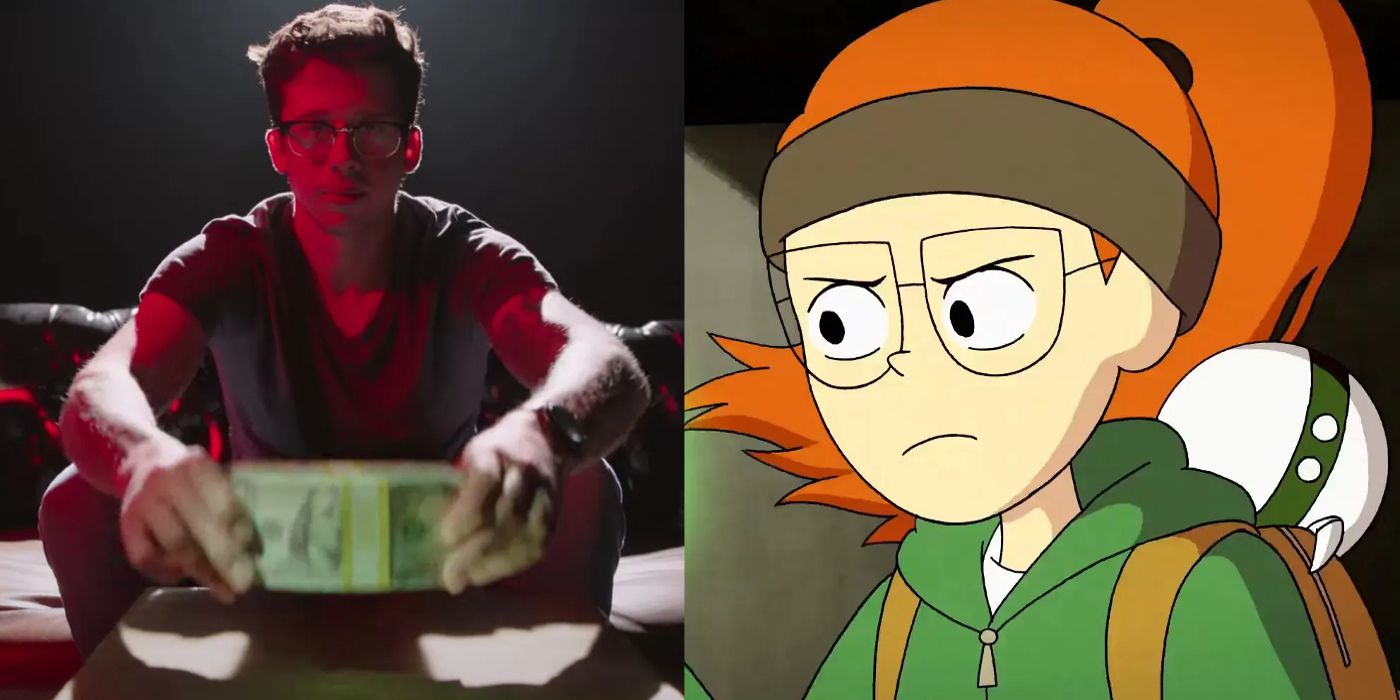A man holds cash in Generation Hustle and a girl scowls in Infinity Train