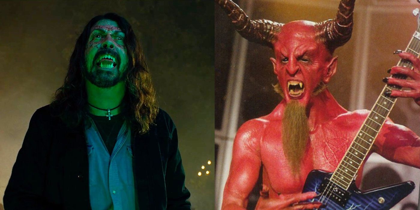 Dave flashes fangs in Studio 666 and Satan plays guitar in Tenacious D in the Pick of Destiny
