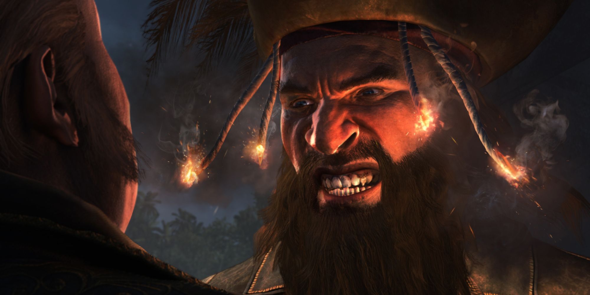image of Edward Thatch Blackbeard with his hair on fire in Assassin s Creed IV Black Flag