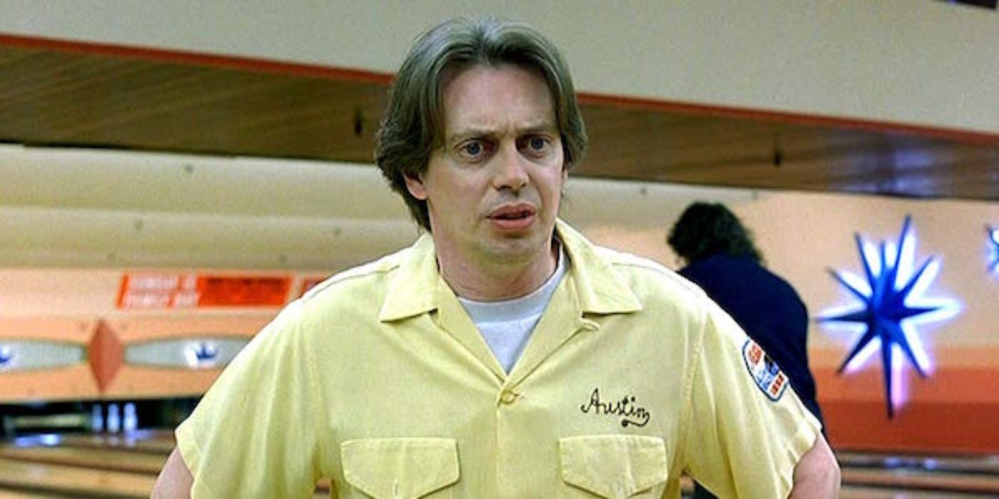 Steve Buscemi as Donny wearing a yellow shirt in the Big Lebowski