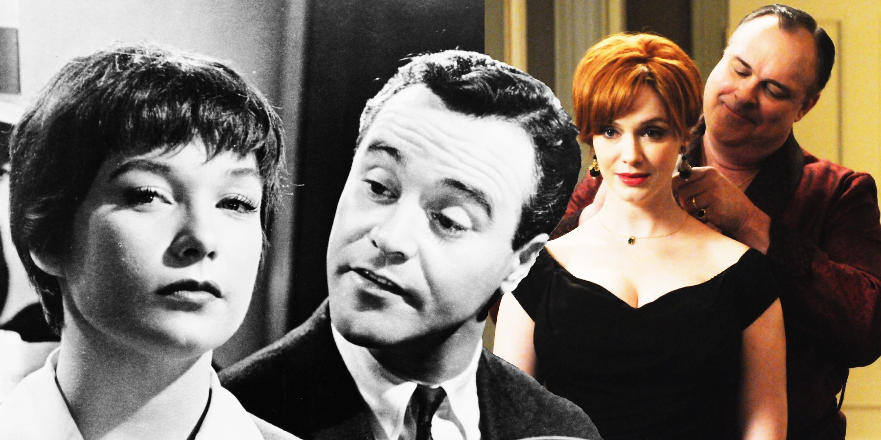 Shirley MacLaine and Jack Lemmon in The Apartment and Christina Hendricks in Mad Men