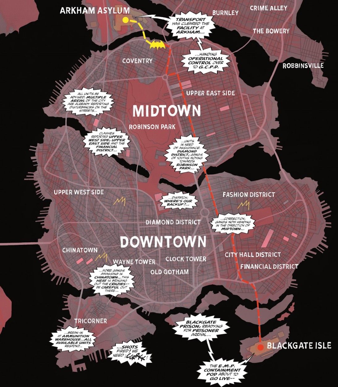 map of Gotham City in Batman One Dark Knight